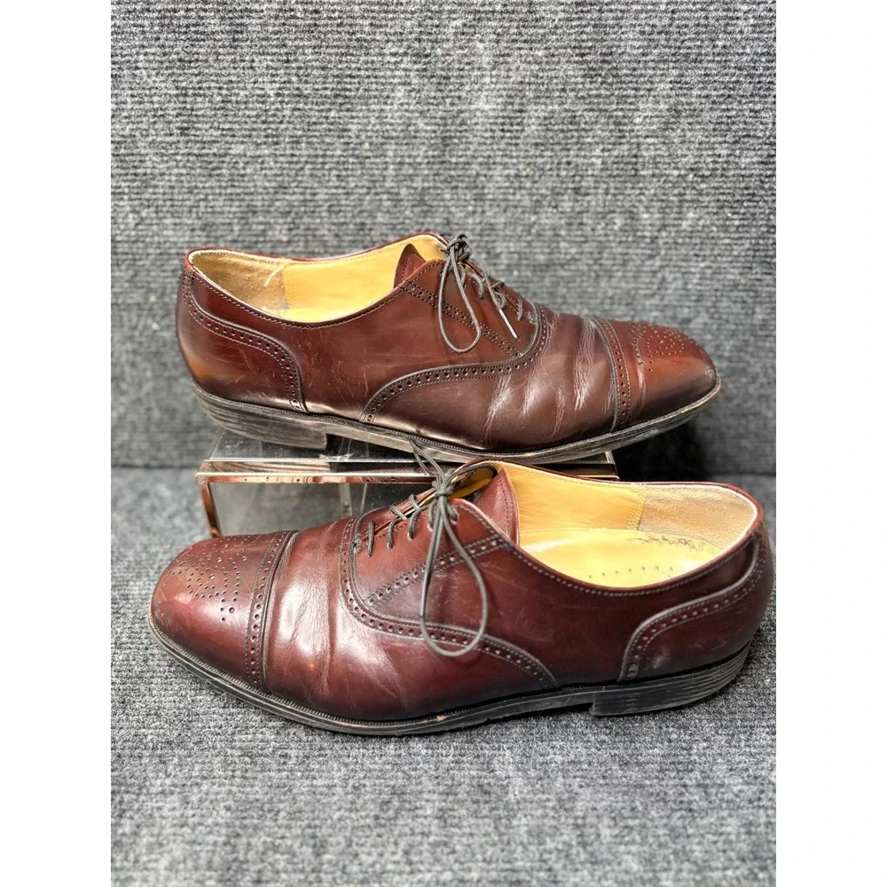 Dexter USA Mens Leather Cap Toe Oxford Shoes Burgundy Brogue Dress Lace Up 10.5